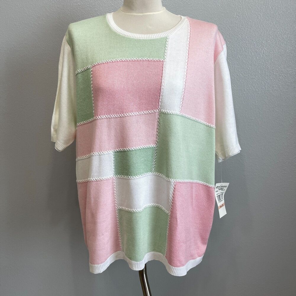 Alfred Dunner Women's Top Size 2X Green Pink White Multicolor Short Sleeve NWT